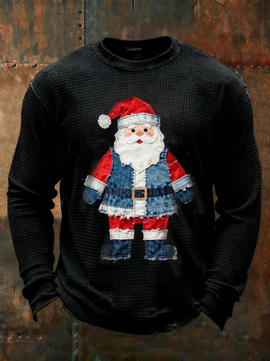 T-shirt décontracté à gaufres Santa Claus pour hommes