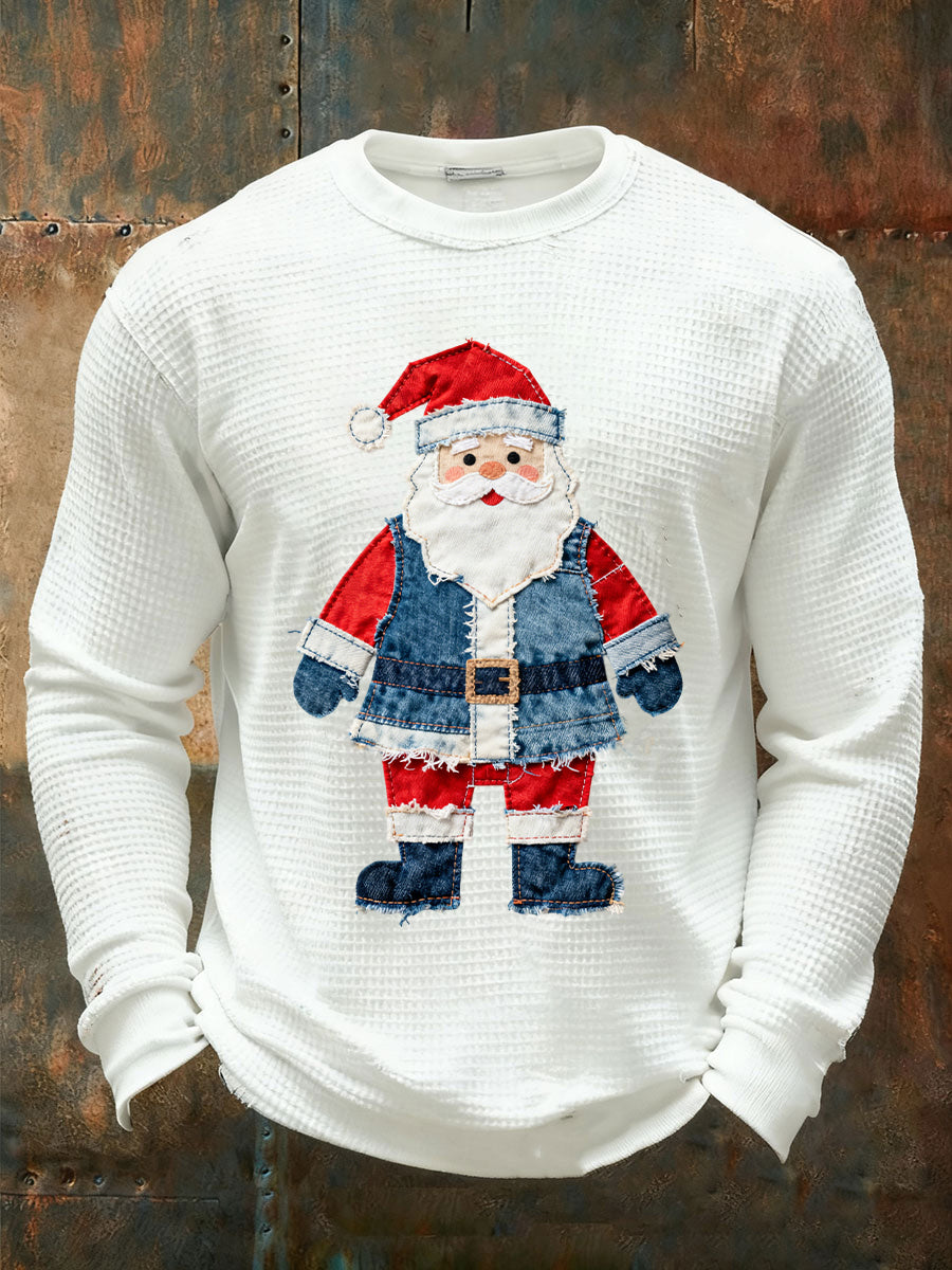 T-shirt décontracté à gaufres Santa Claus pour hommes