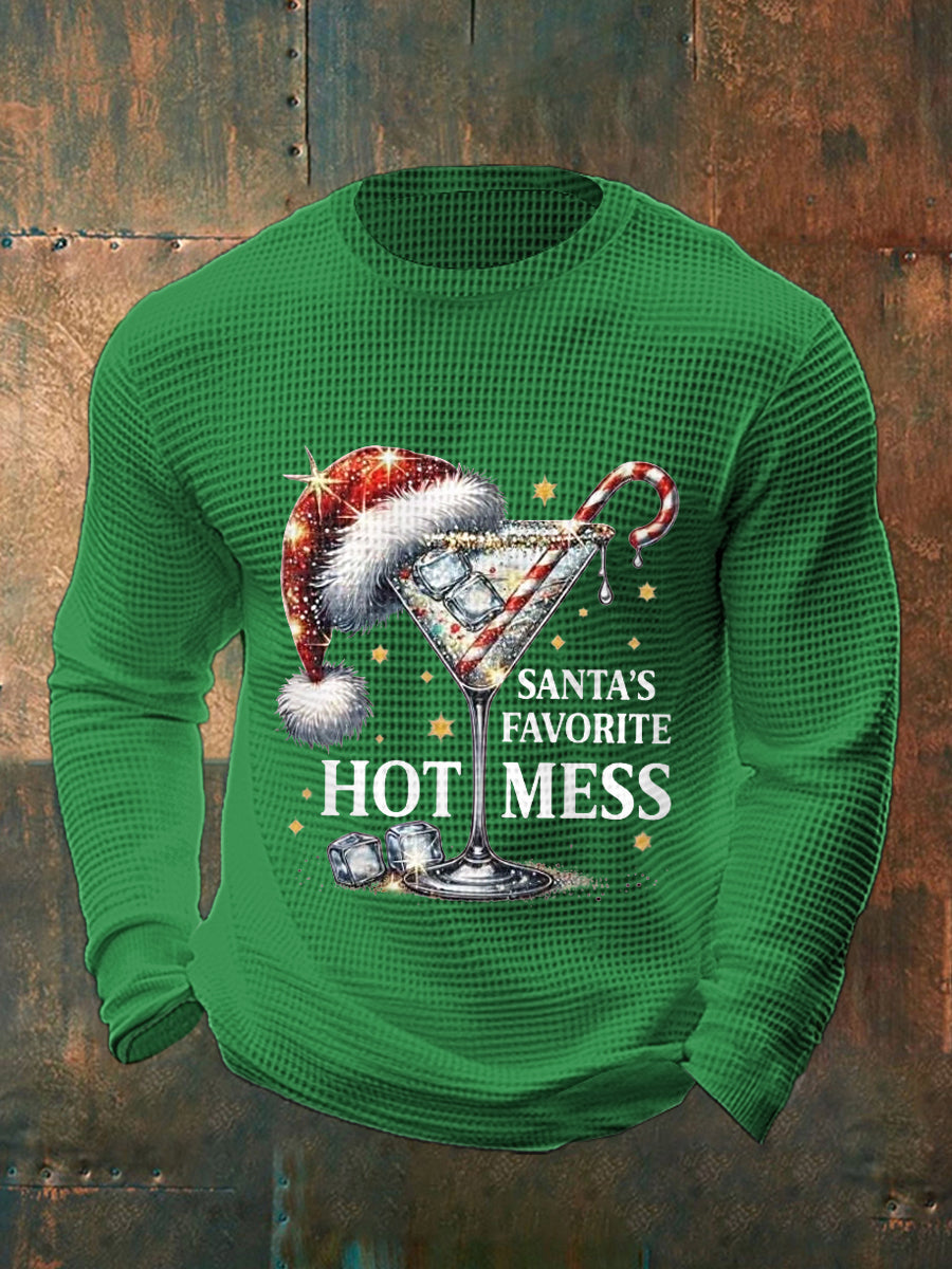 Drôle de Noël préféré des hommes de Santa Hot Mess Casual Waffle à manches longues Top