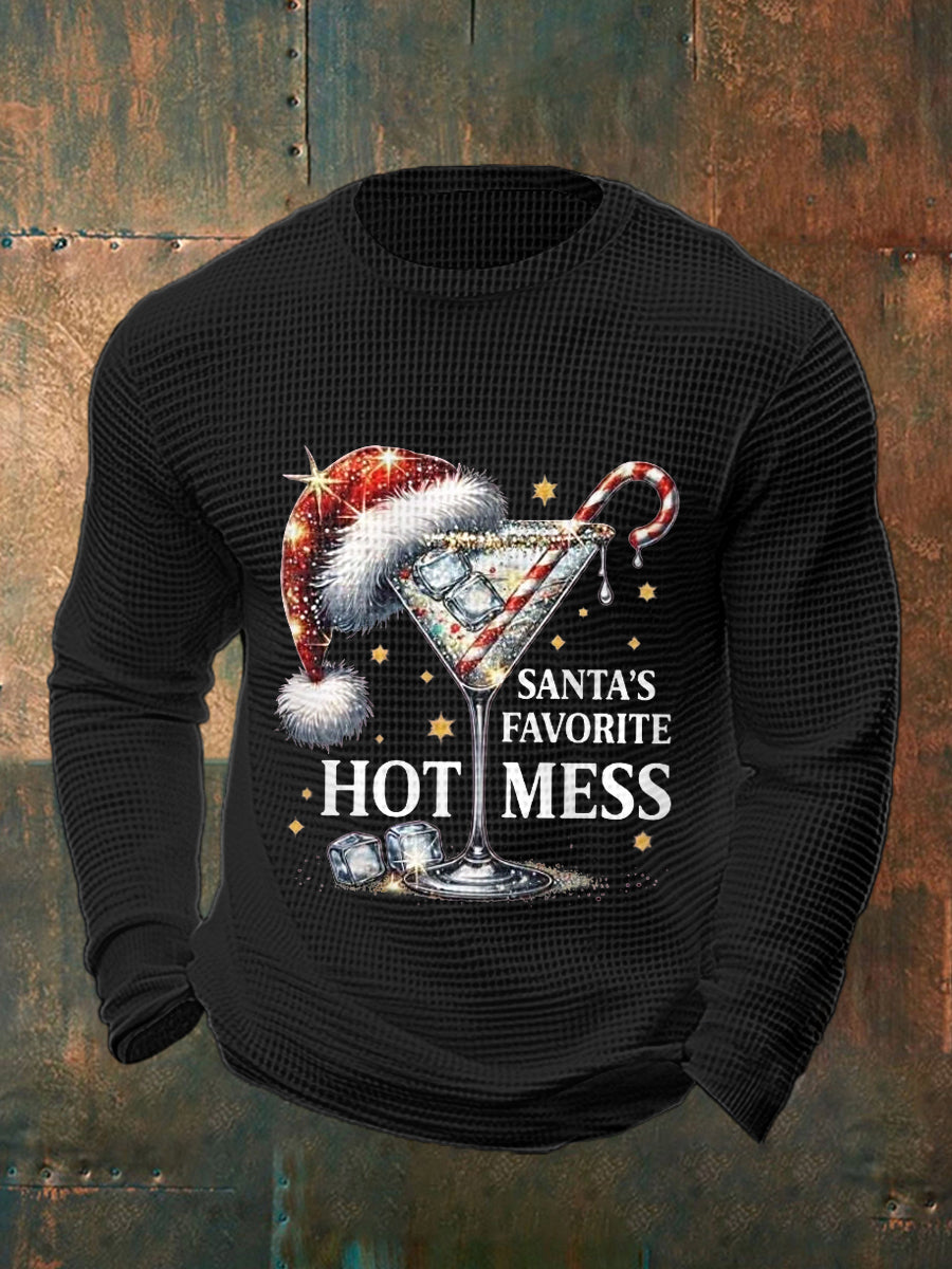 Drôle de Noël préféré des hommes de Santa Hot Mess Casual Waffle à manches longues Top