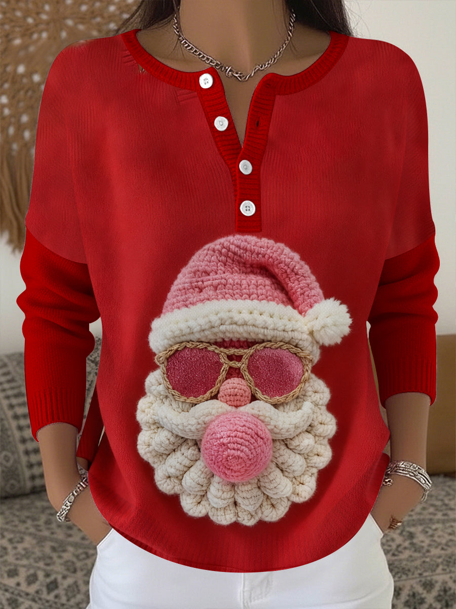 Haut à bouton imprimé Père Noël pour femmes