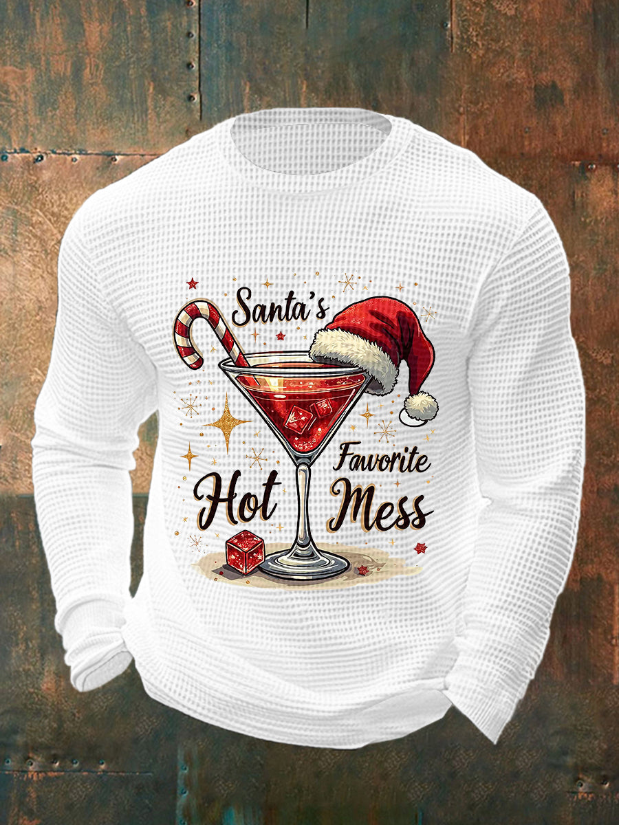 Drôle de Noël préféré des hommes de Santa Hot Mess Casual Waffle à manches longues Top