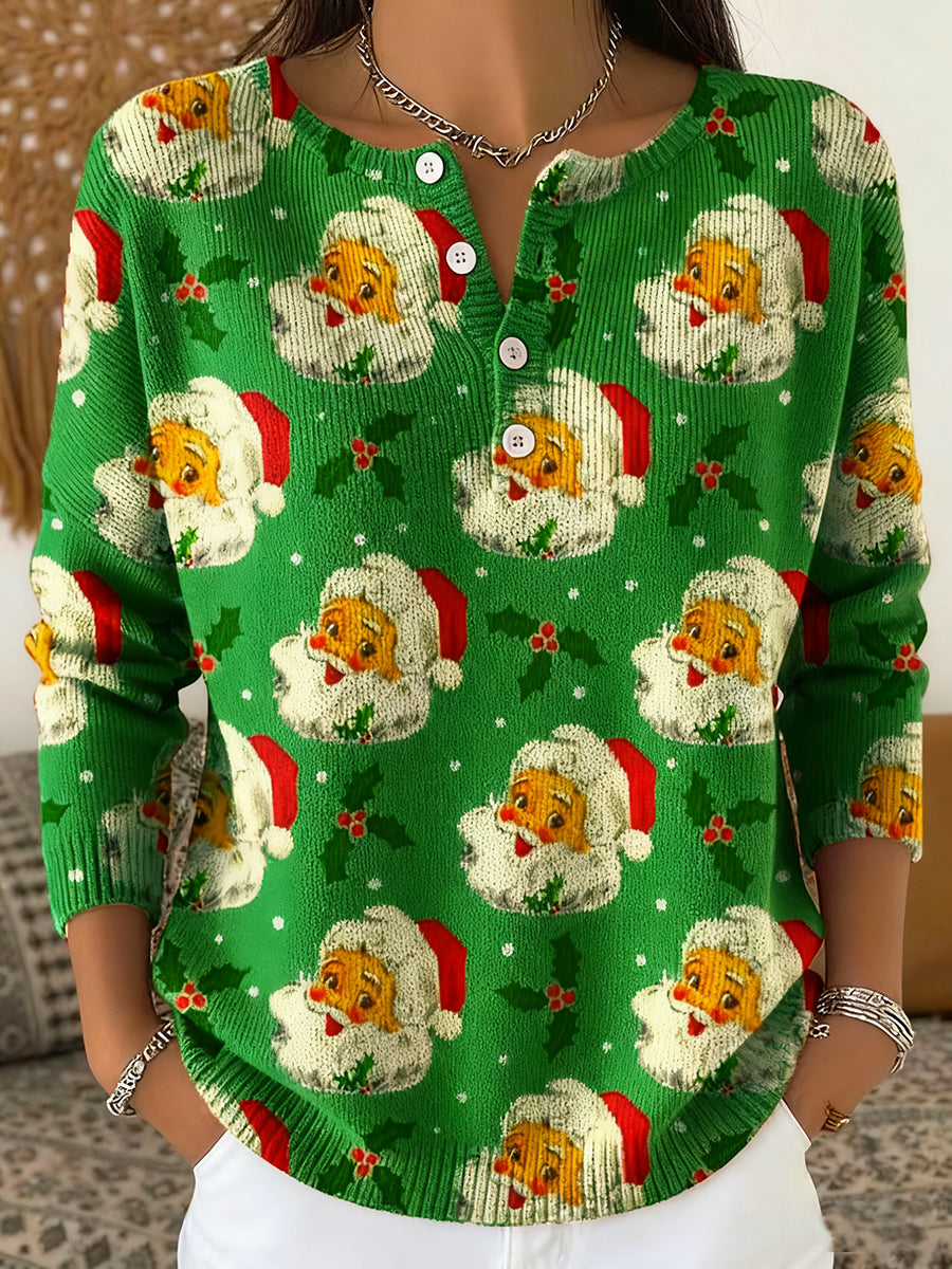 Haut à bouton imprimé Père Noël pour femmes