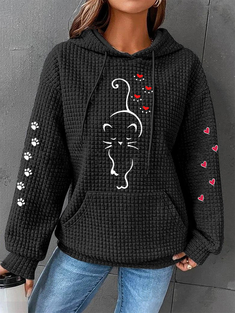 Coeurs de patte de chat mignon femmes Imprimer Cat Lovers Casual Waffle Hoodie