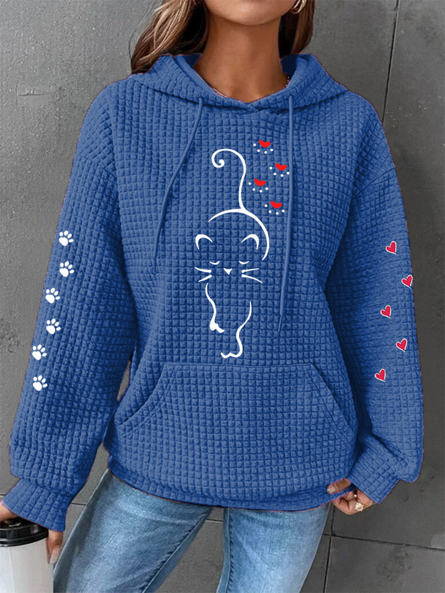 Coeurs de patte de chat mignon femmes Imprimer Cat Lovers Casual Waffle Hoodie