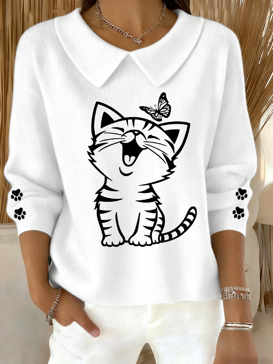 Femmes Mignon Chat Imprimé Chat Amoureux Chat Maman Cadeau Casual Bébé Poupée Col Haut