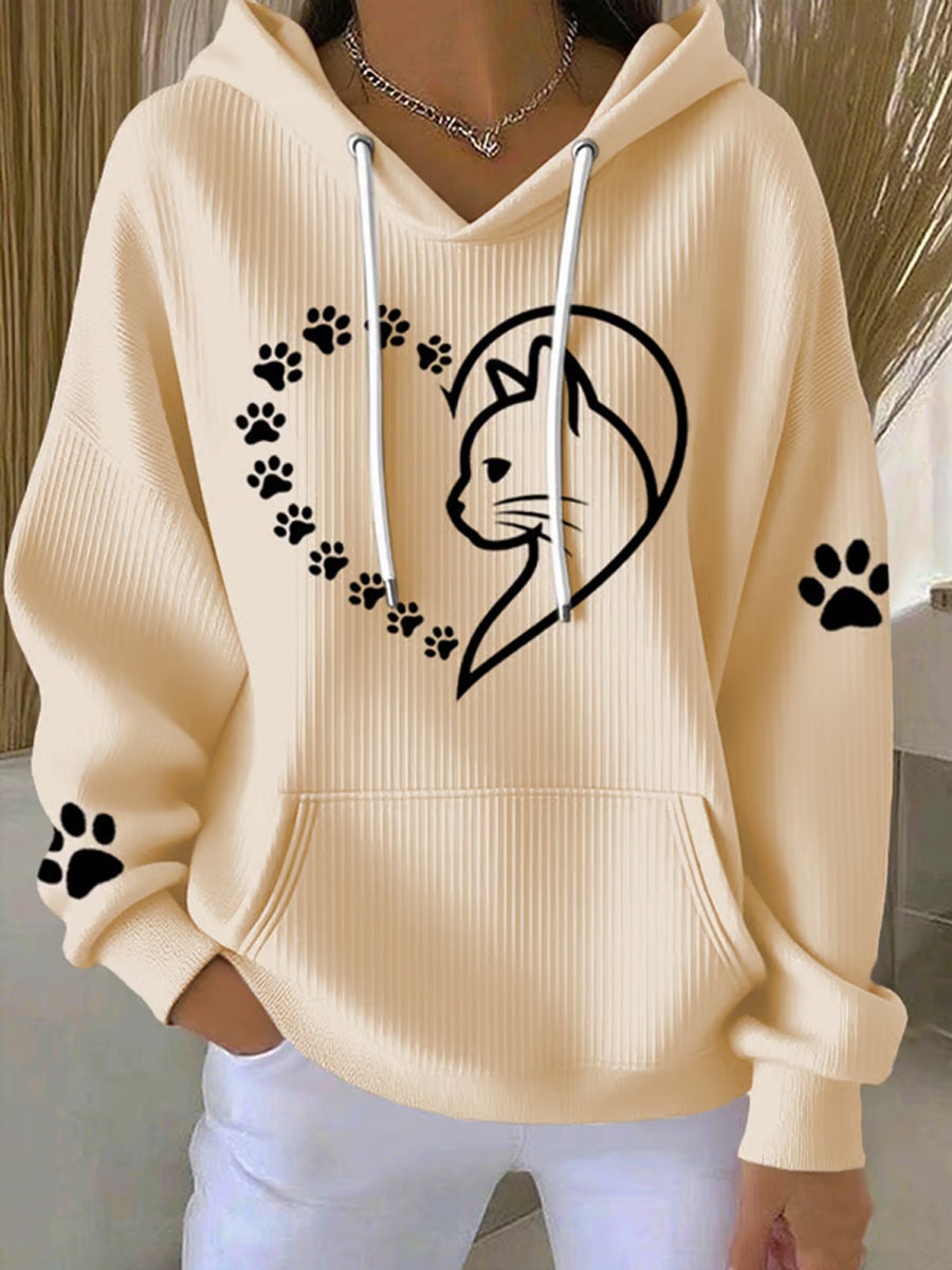 Femmes Mignon Cat Paws Coeur Imprimer Cat Lovers Casual Hoodie