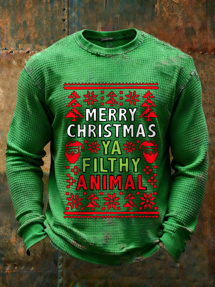 Merry Christmas ya des hommes sales animaux T-shirts à manches longues