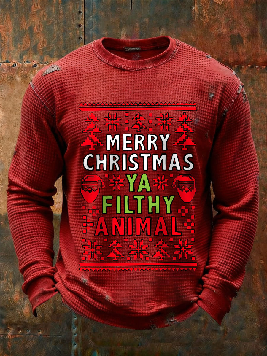 Merry Christmas ya des hommes sales animaux T-shirts à manches longues