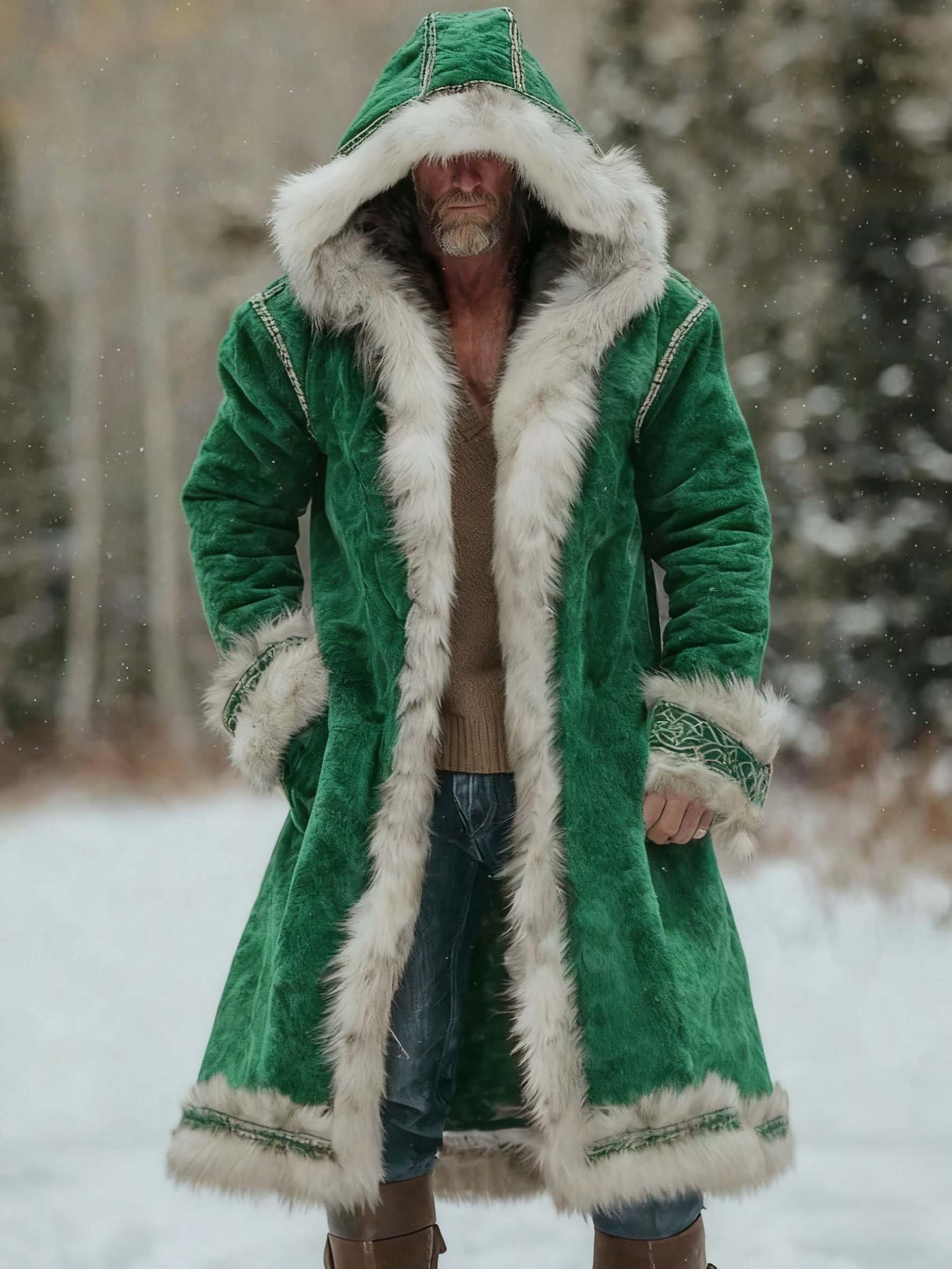 Manteau à capuche en fourrure inspiré de Noël pour hommes