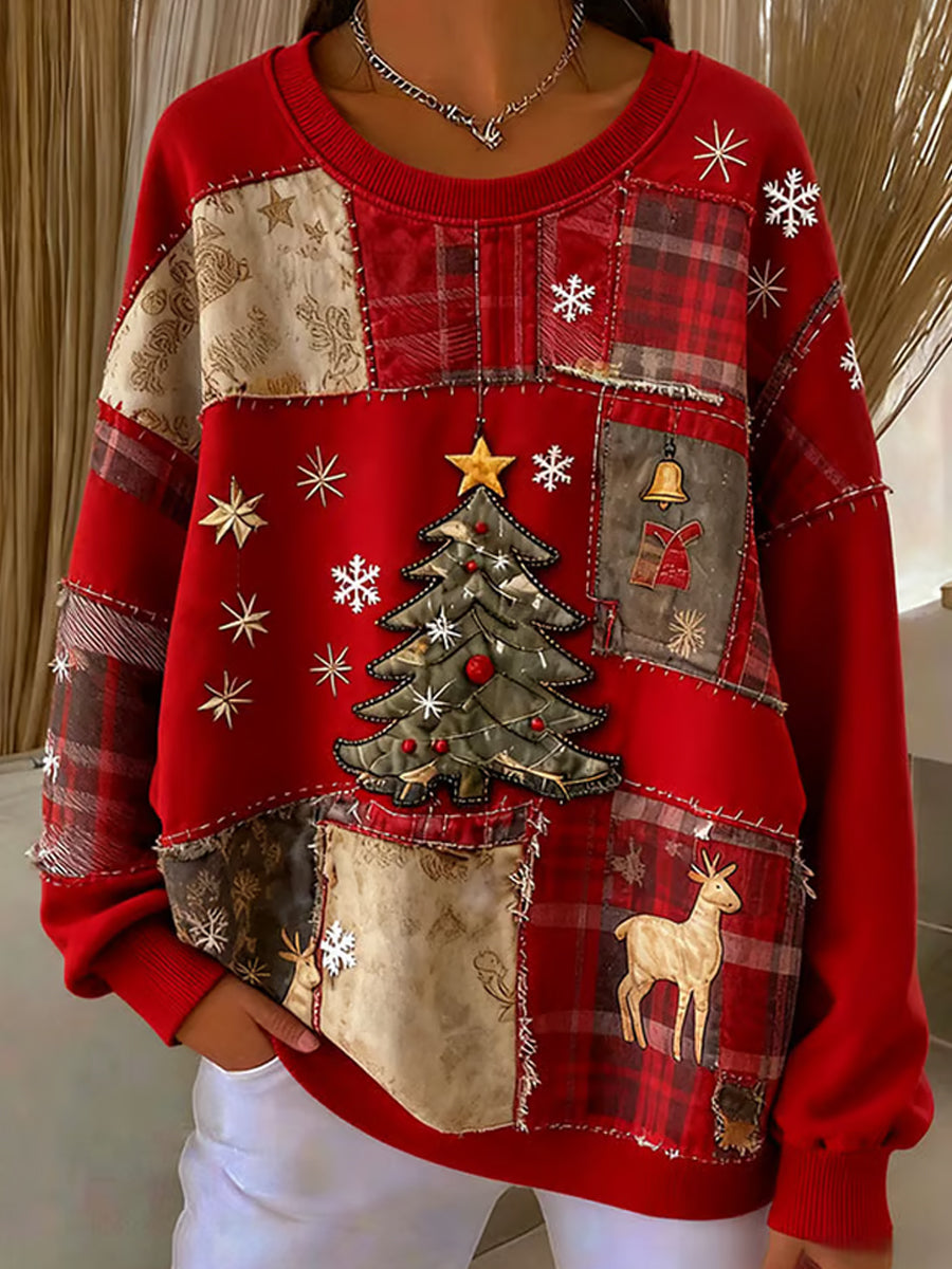 Sweat-shirt décontracté à imprimé rétro de Noël pour femmes