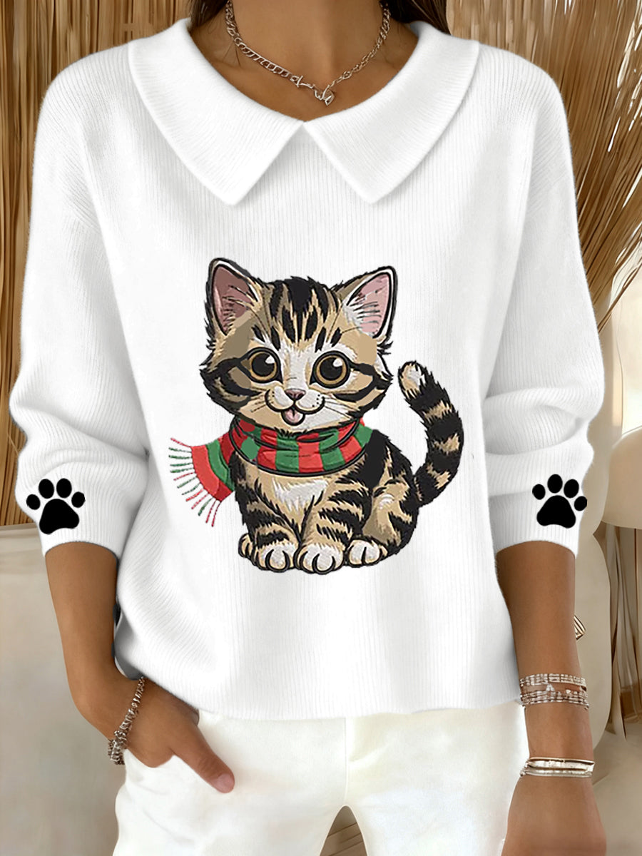 Femmes Mignon Chat Imprimé Chat Amoureux Casual Bébé Poupée Col Haut