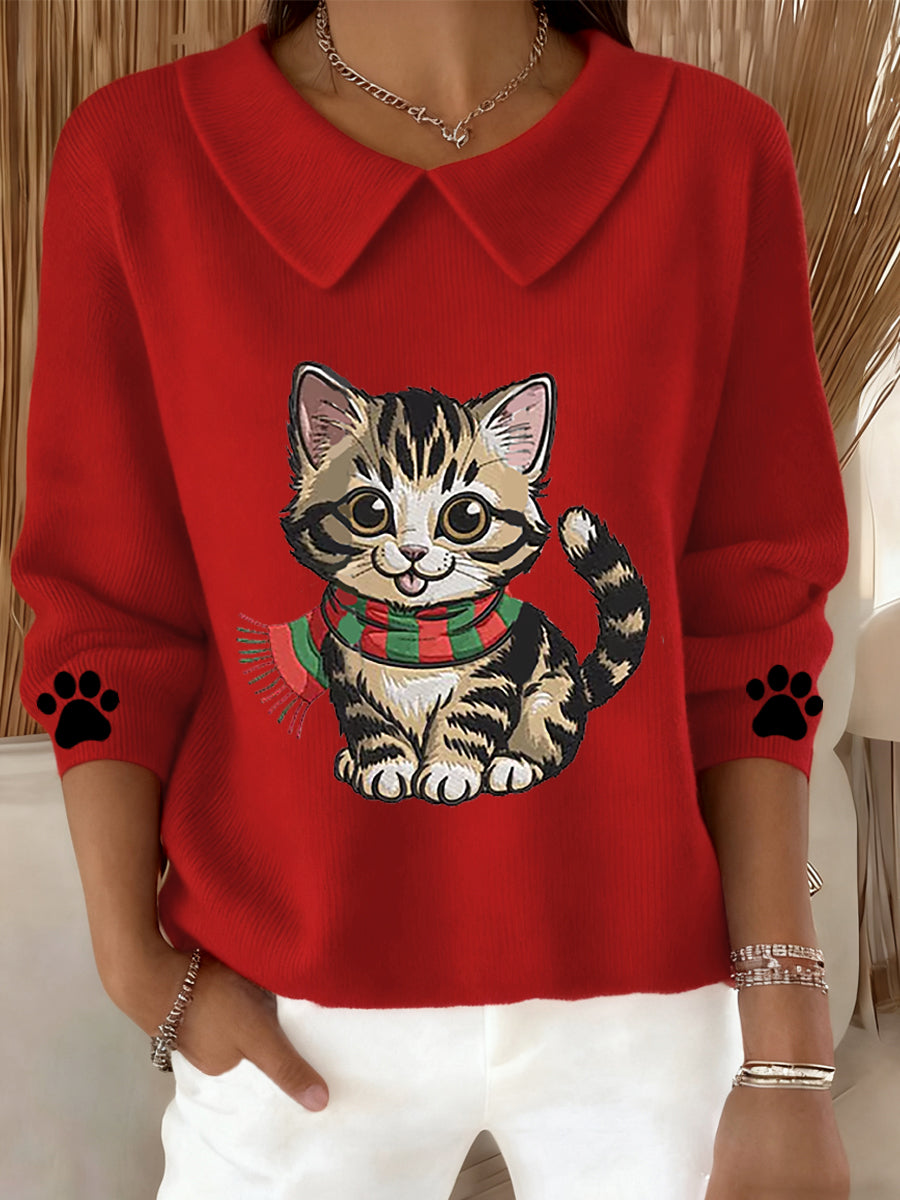 Femmes Mignon Chat Imprimé Chat Amoureux Casual Bébé Poupée Col Haut