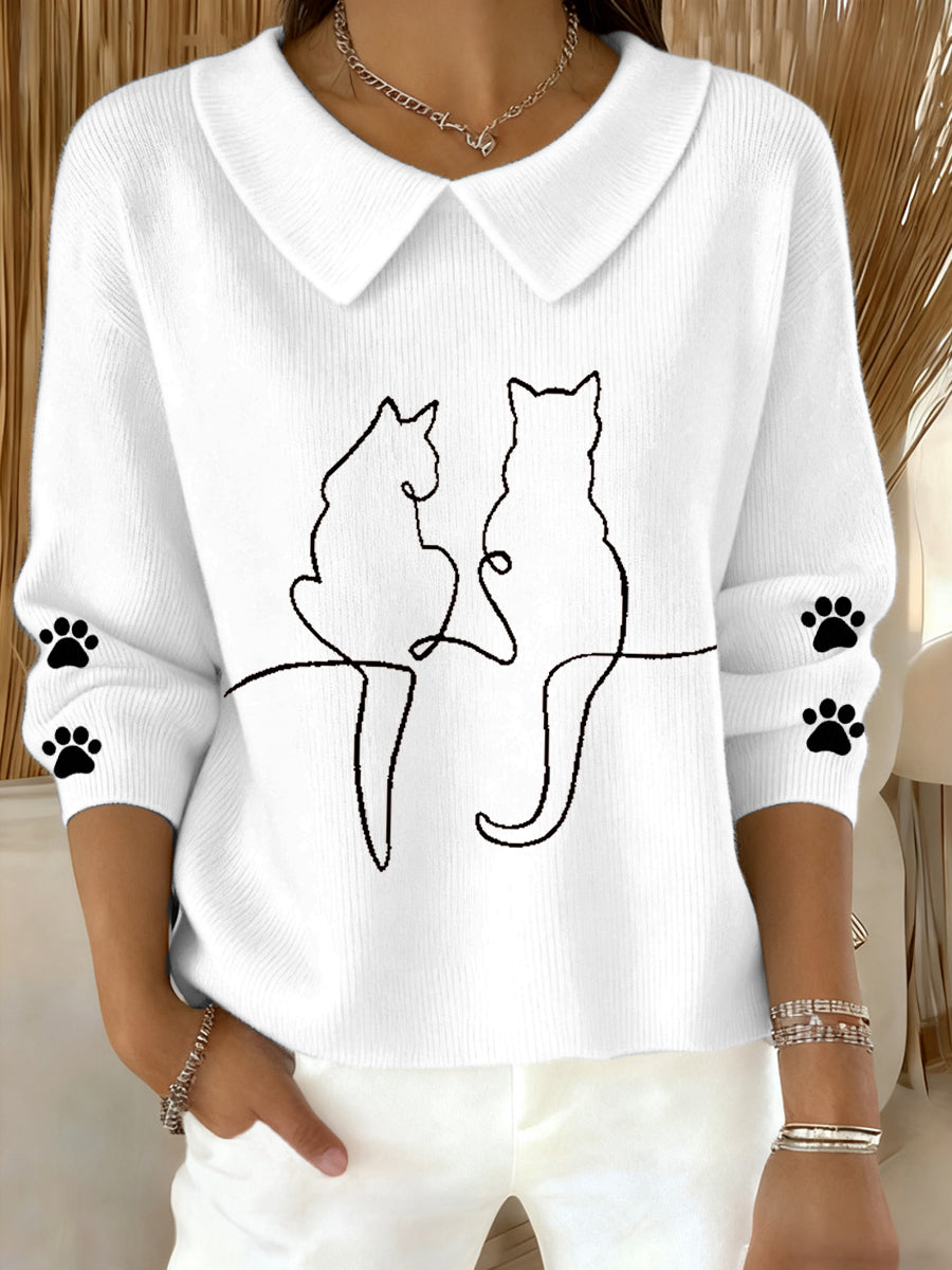 Femmes Mignon Chat Imprimé Chat Amoureux Casual Bébé Poupée Col Haut