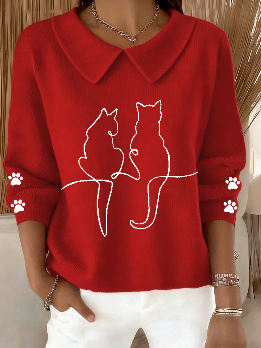 Femmes Mignon Chat Imprimé Chat Amoureux Casual Bébé Poupée Col Haut