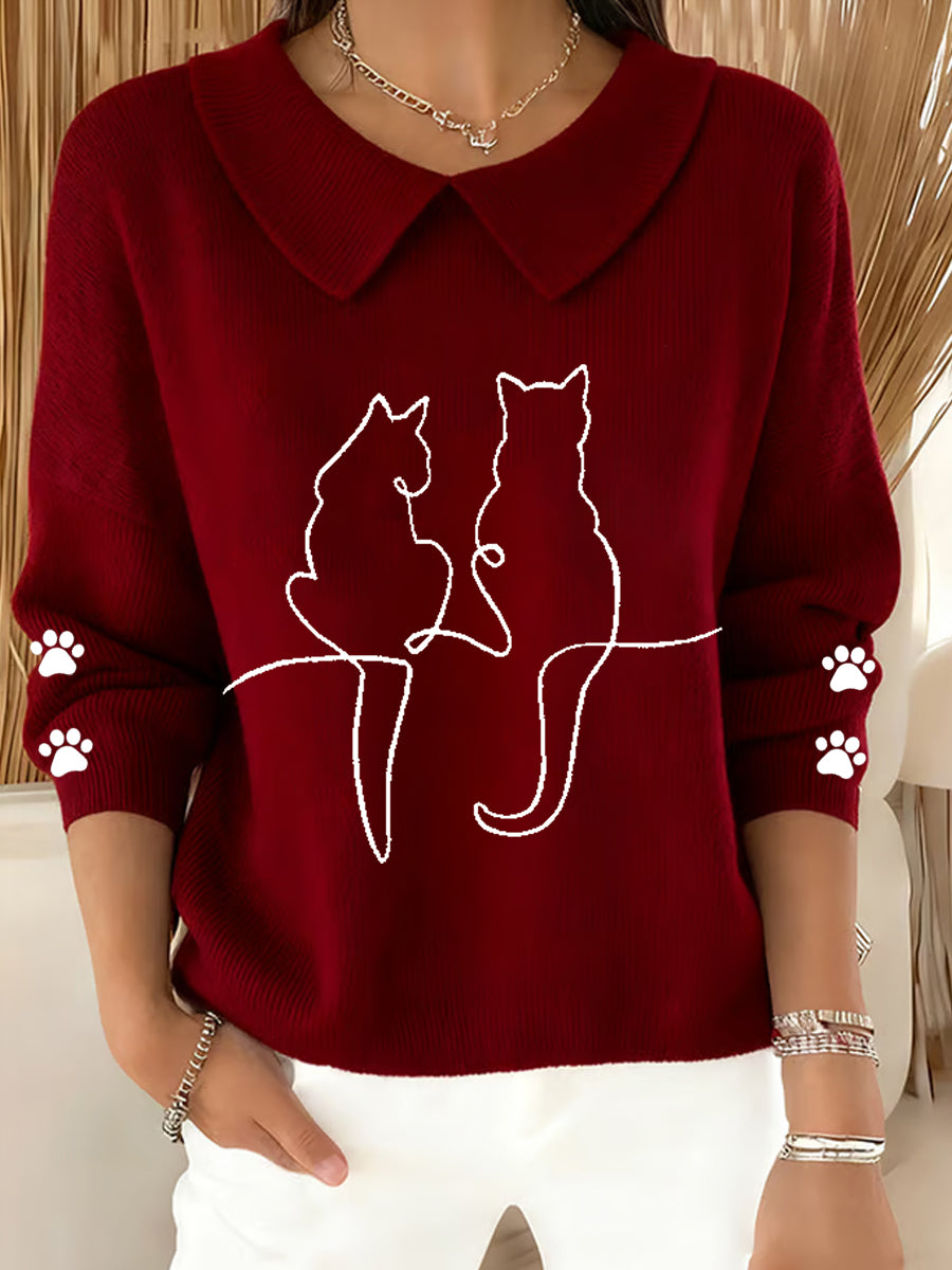 Femmes Mignon Chat Imprimé Chat Amoureux Casual Bébé Poupée Col Haut