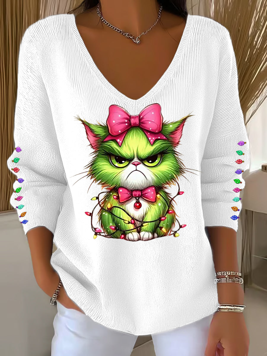 Funny Christmas Grinch Cta Print Casual Top à manches longues pour femmes