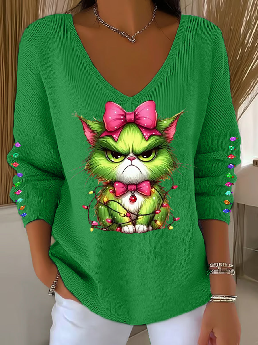 Funny Christmas Grinch Cta Print Casual Top à manches longues pour femmes