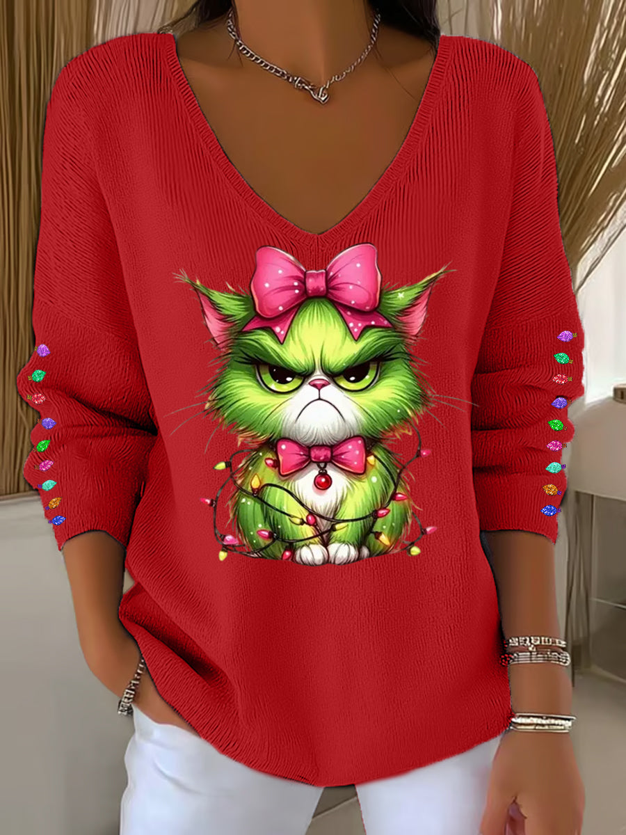 Funny Christmas Grinch Cta Print Casual Top à manches longues pour femmes