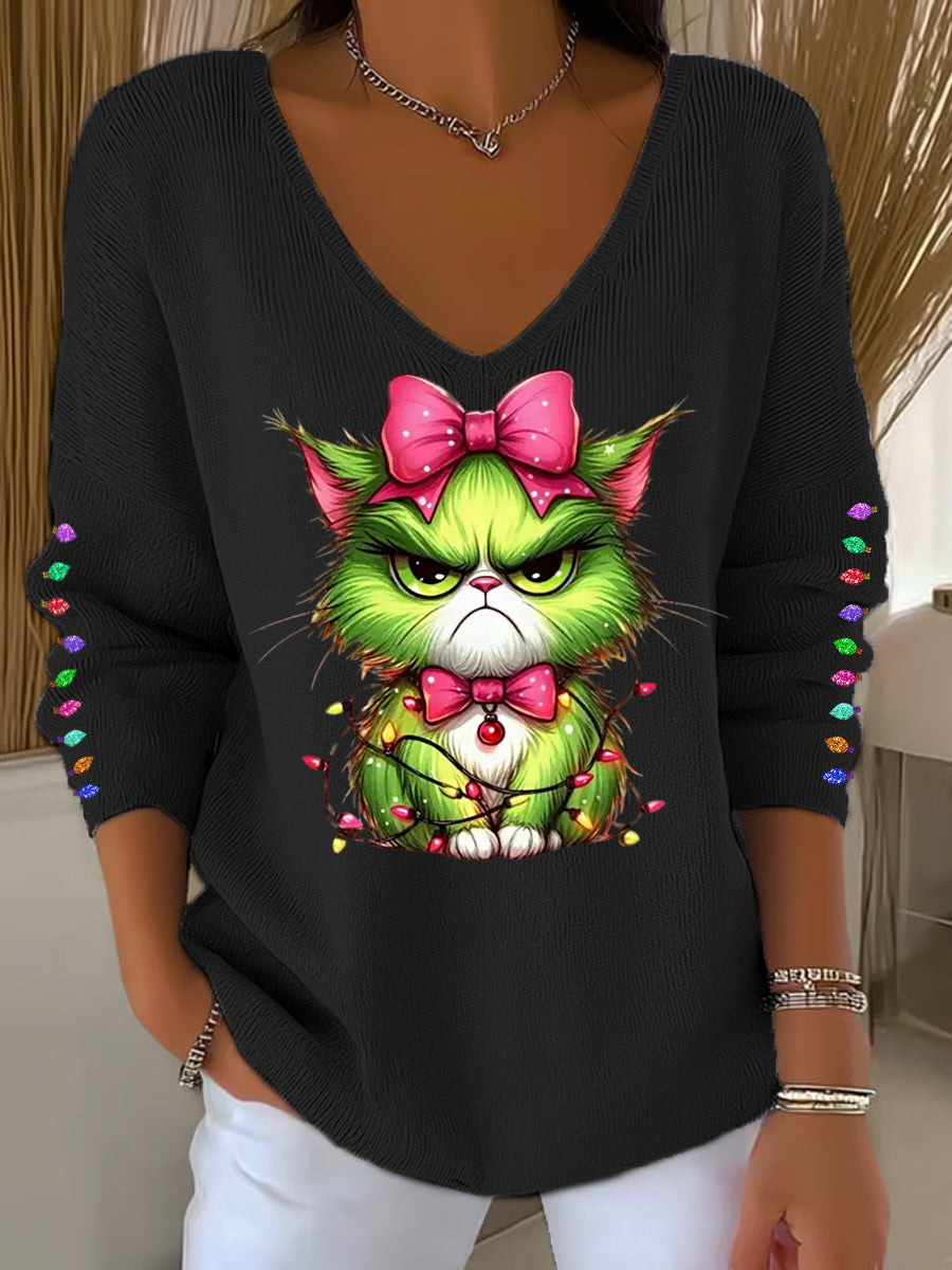 Funny Christmas Grinch Cta Print Casual Top à manches longues pour femmes