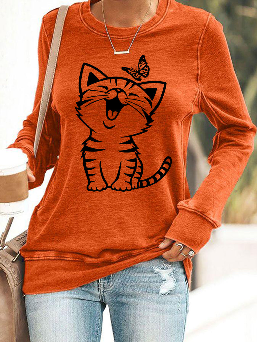 Mignon chat imprimé chat amoureux chat maman cadeau Casual Sweatshirt