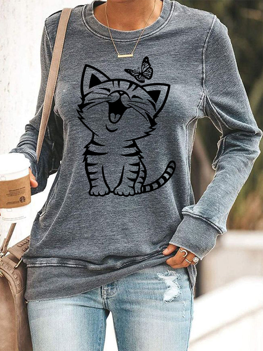 Mignon chat imprimé chat amoureux chat maman cadeau Casual Sweatshirt