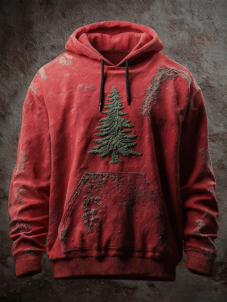 Vintage des hommes de Noël arbre Art Print Casual surdimensionné Drop-épaule Hoodie avec poches