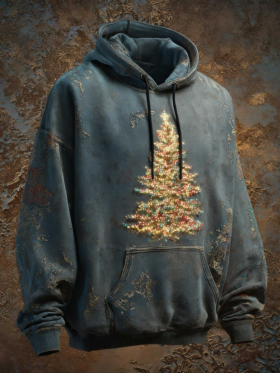 Vintage des hommes de Noël arbre Art Print Casual surdimensionné Drop-épaule Hoodie avec poches