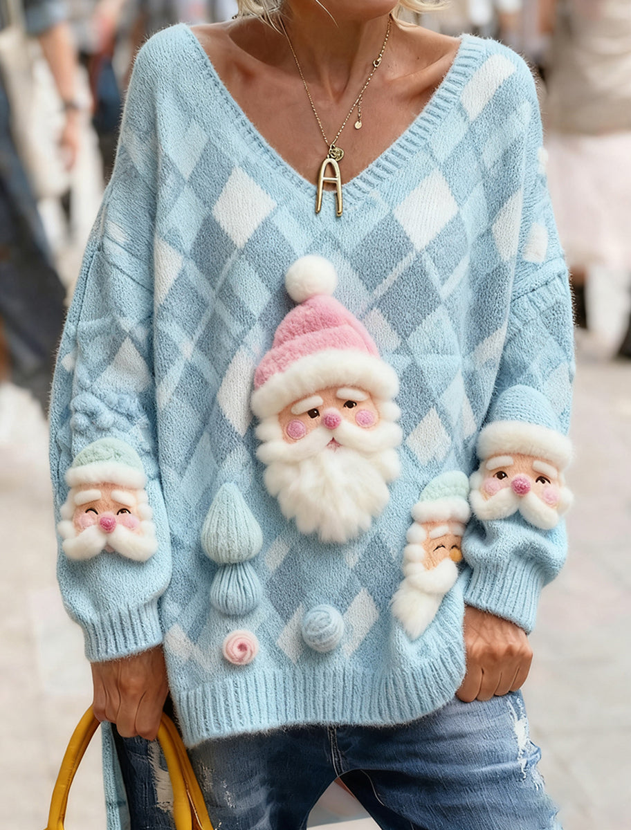 Vintage Christmas Art Print Cosy Knit Top pour femmes