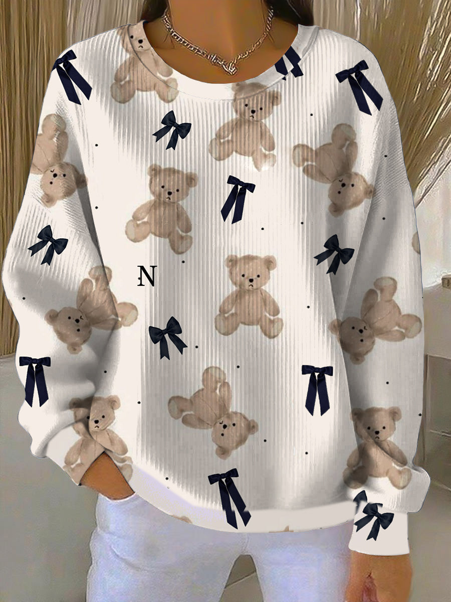 Sweatshirt Lovely Navy Bow Bear Femme