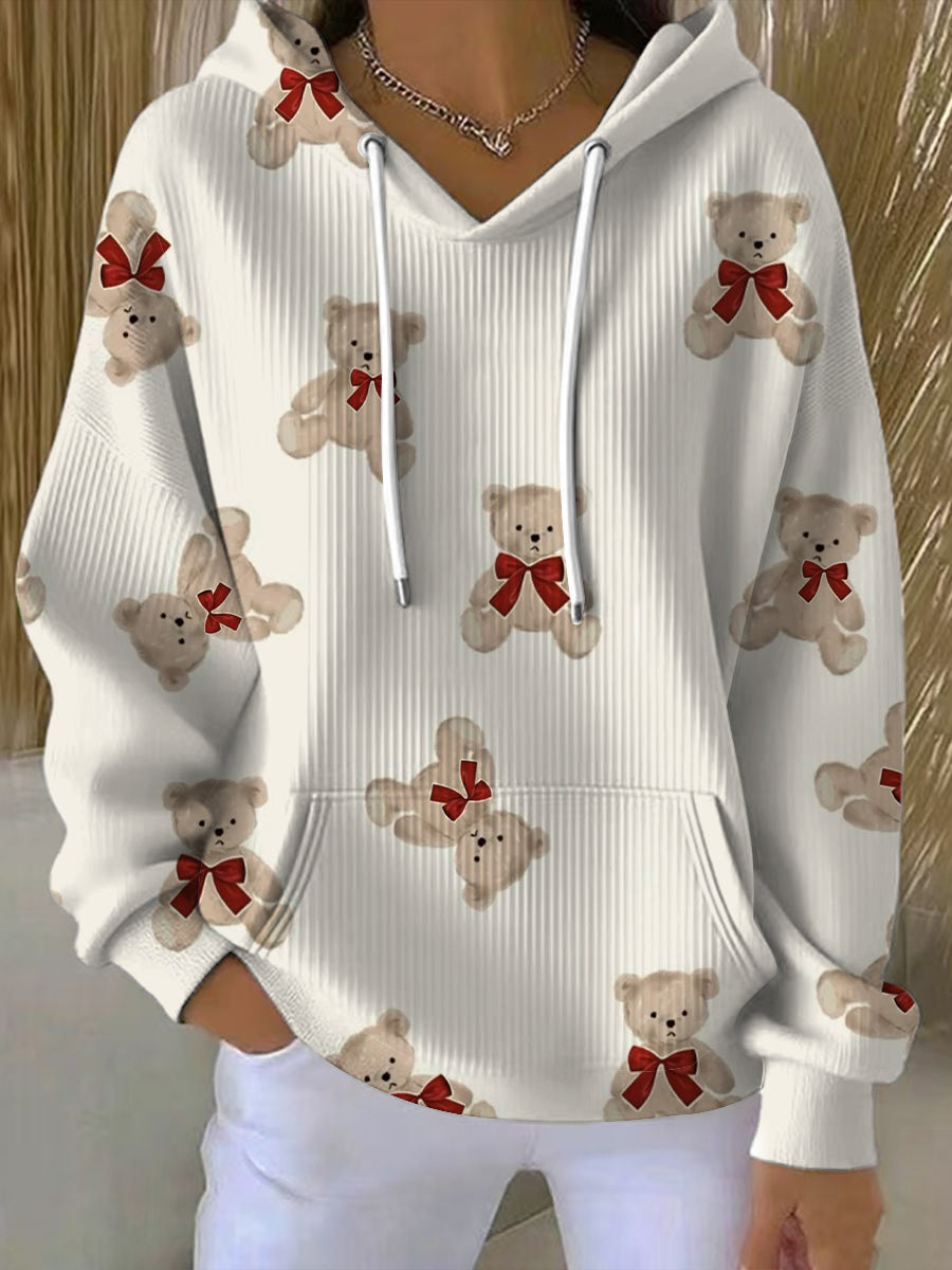 Femmes Mignon Rouge Bow Teddy Bear Hoodie