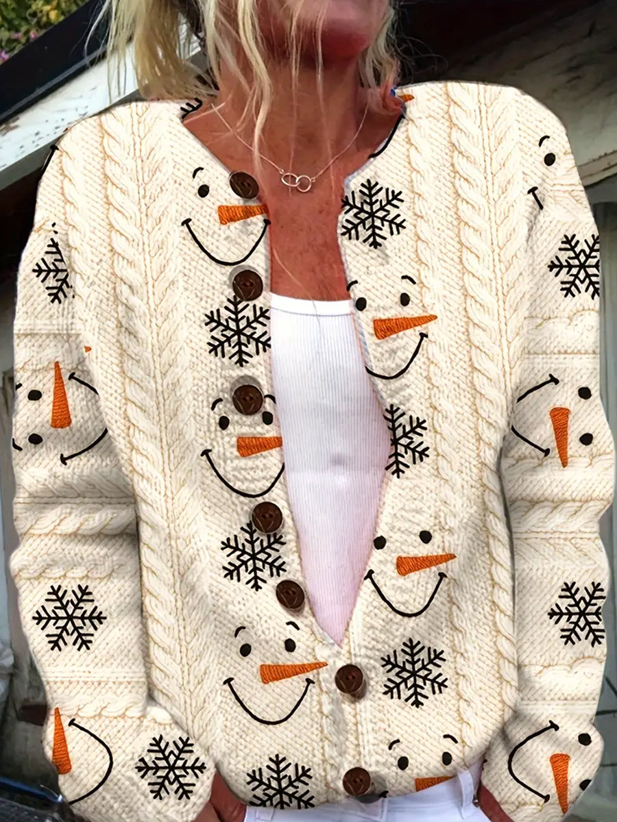 Veste pull confortable à imprimé art de Noël pour femme