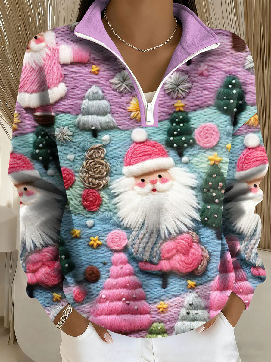 Haut zippé décontracté imprimé Père Noël pour femme
