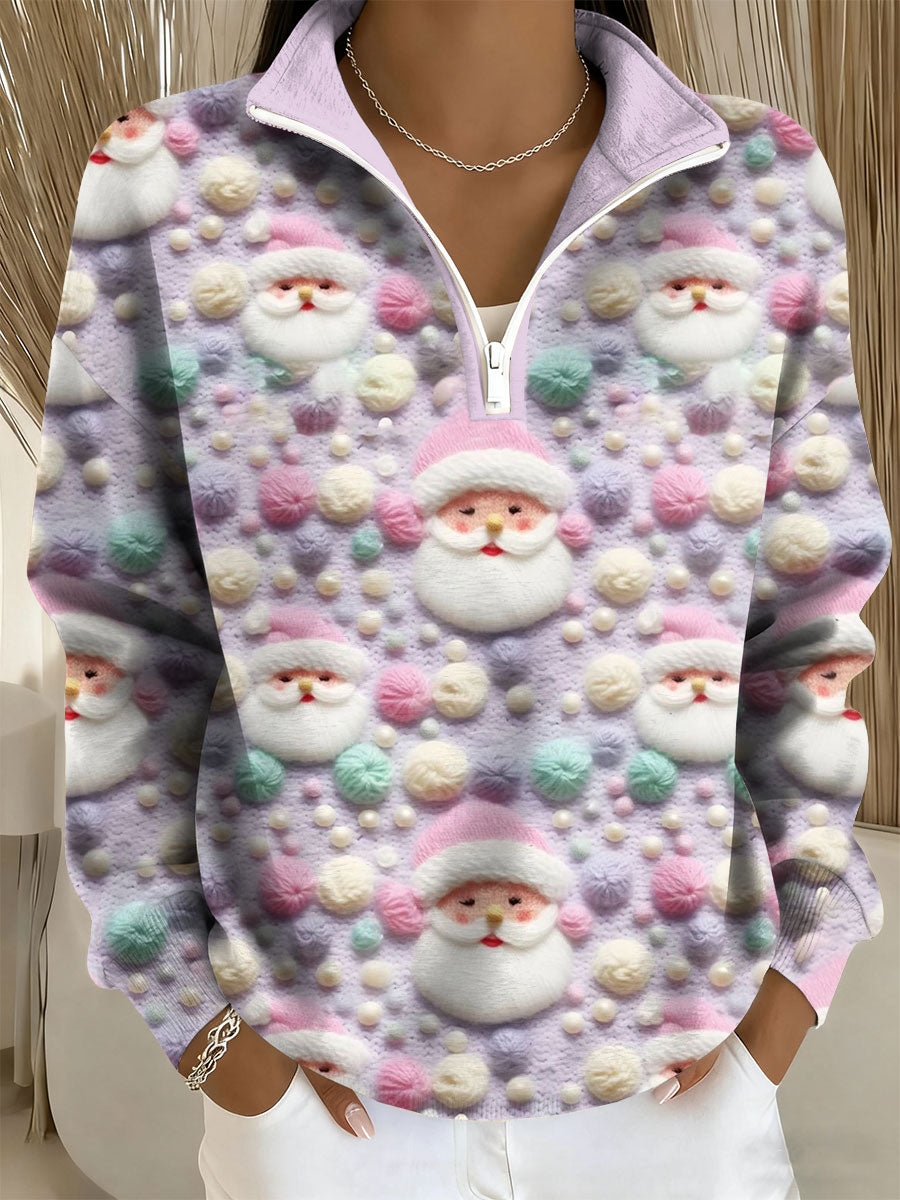 Haut zippé décontracté imprimé Père Noël pour femme