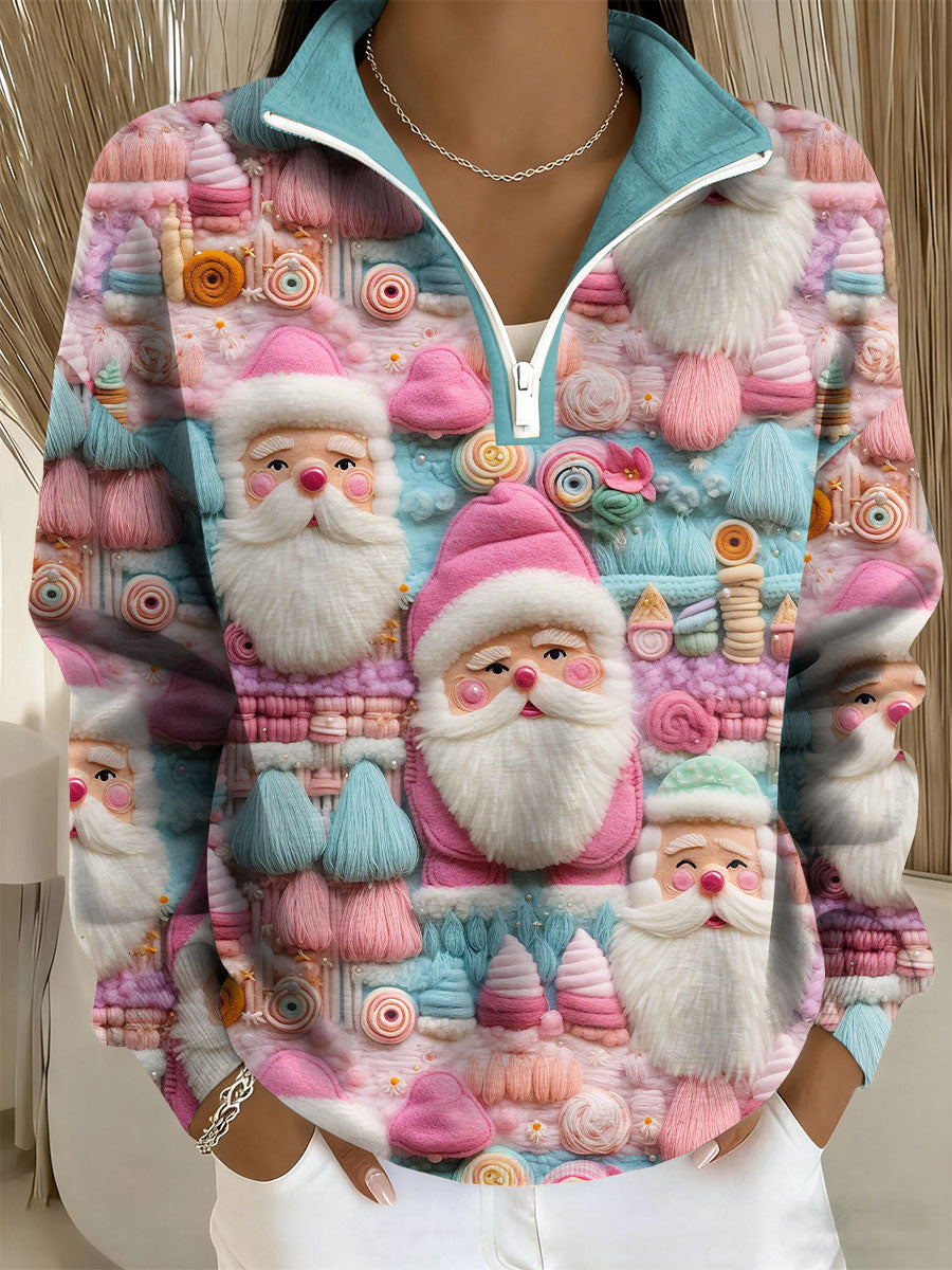 Haut zippé décontracté imprimé Père Noël pour femme