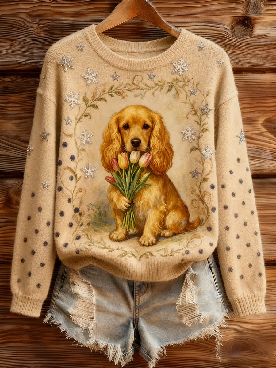 Pull en tricot confortable à imprimé animal vintage pour femme