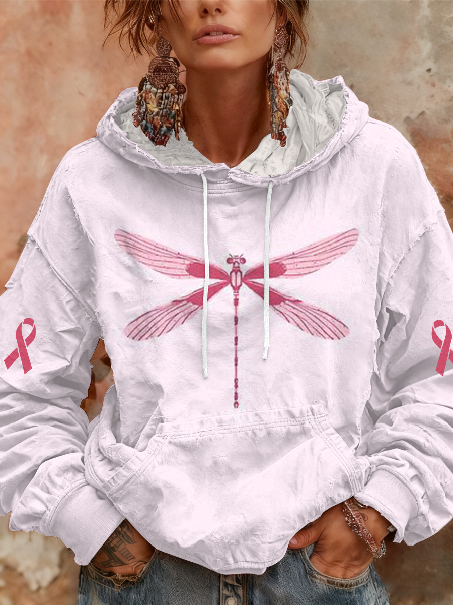 Sweat à Capuche Décontracté Femme Rose Cancer Du Sein Imprimé