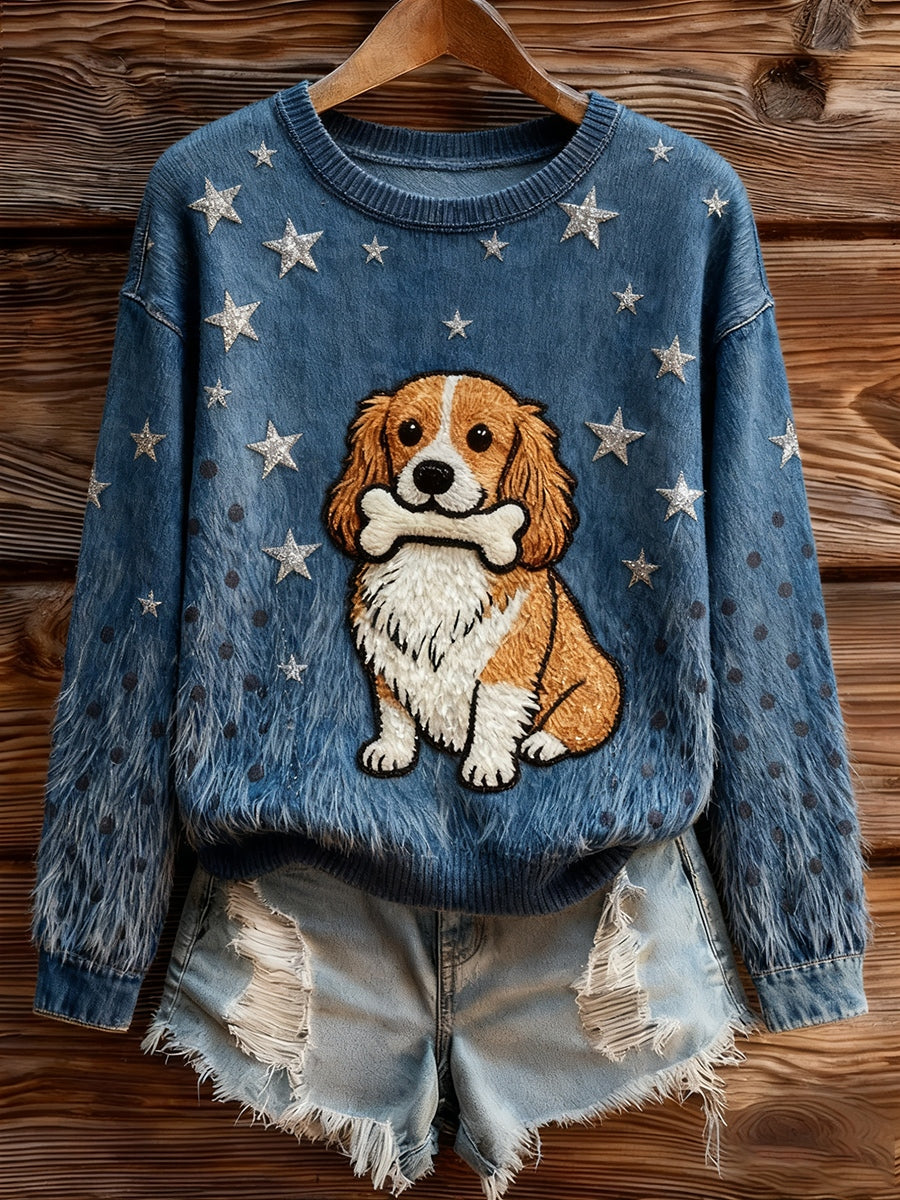 Pull en tricot confortable à imprimé animal vintage pour femme
