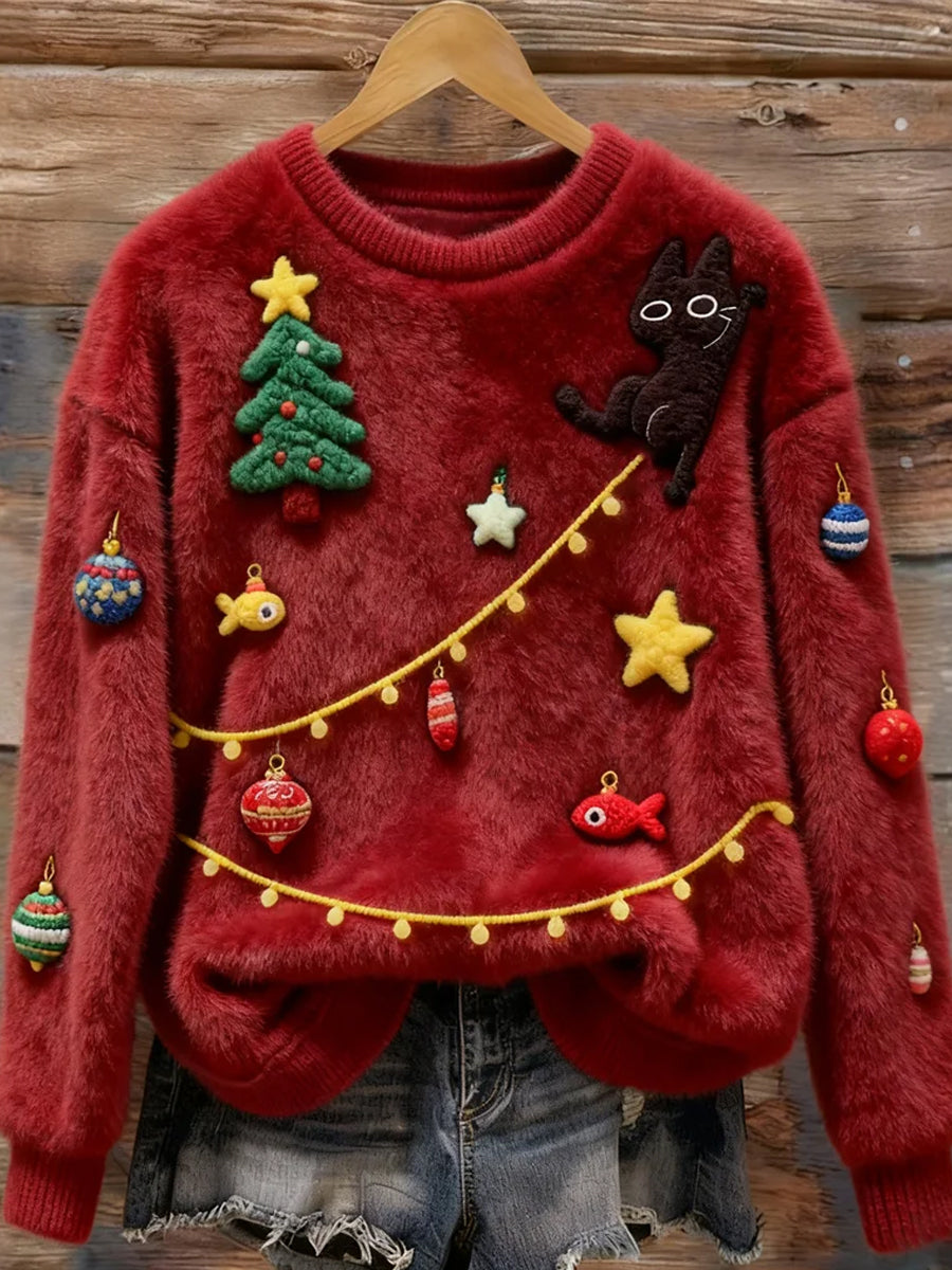 Arbre de Noël des femmes de Noël mignon chats ludiques flanelle Sweatshirt