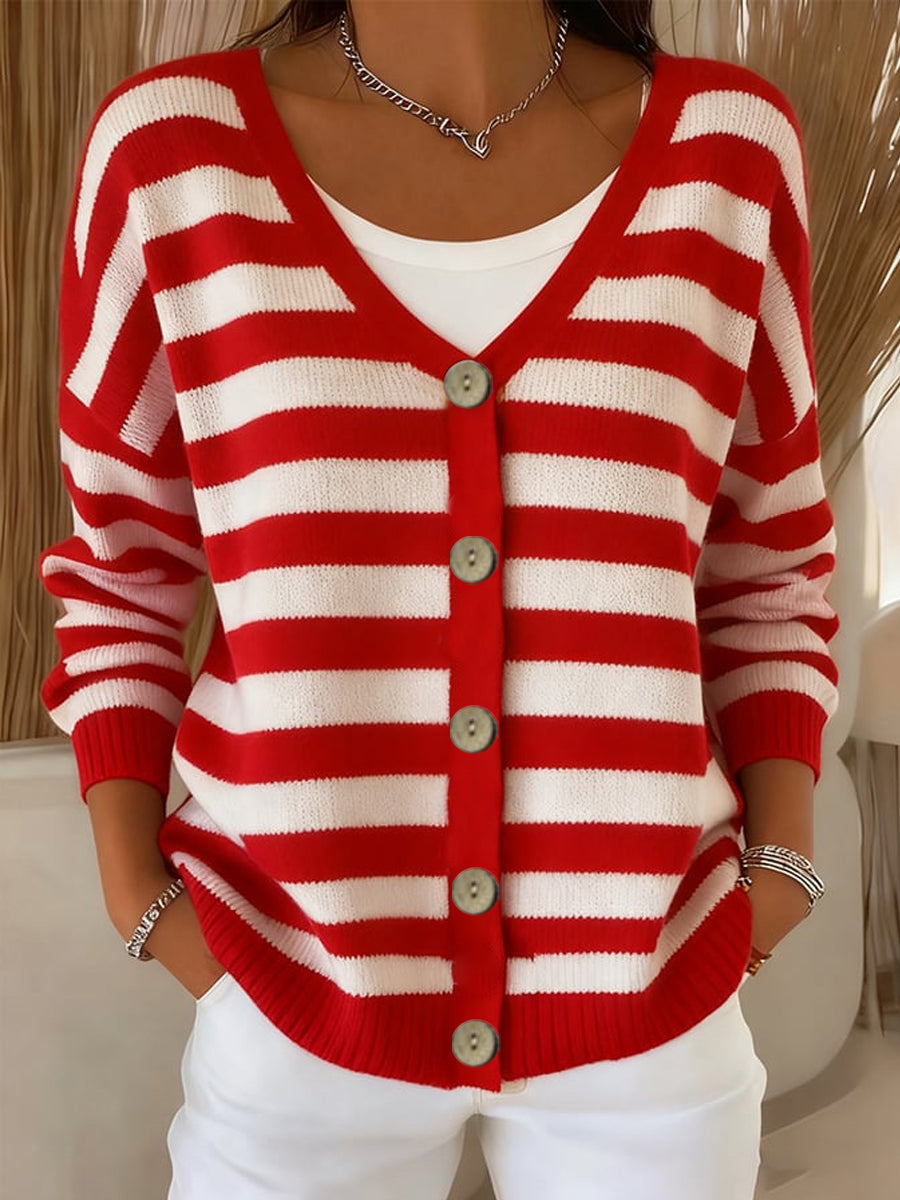 Cardigan rayé de contraste de Noël des femmes
