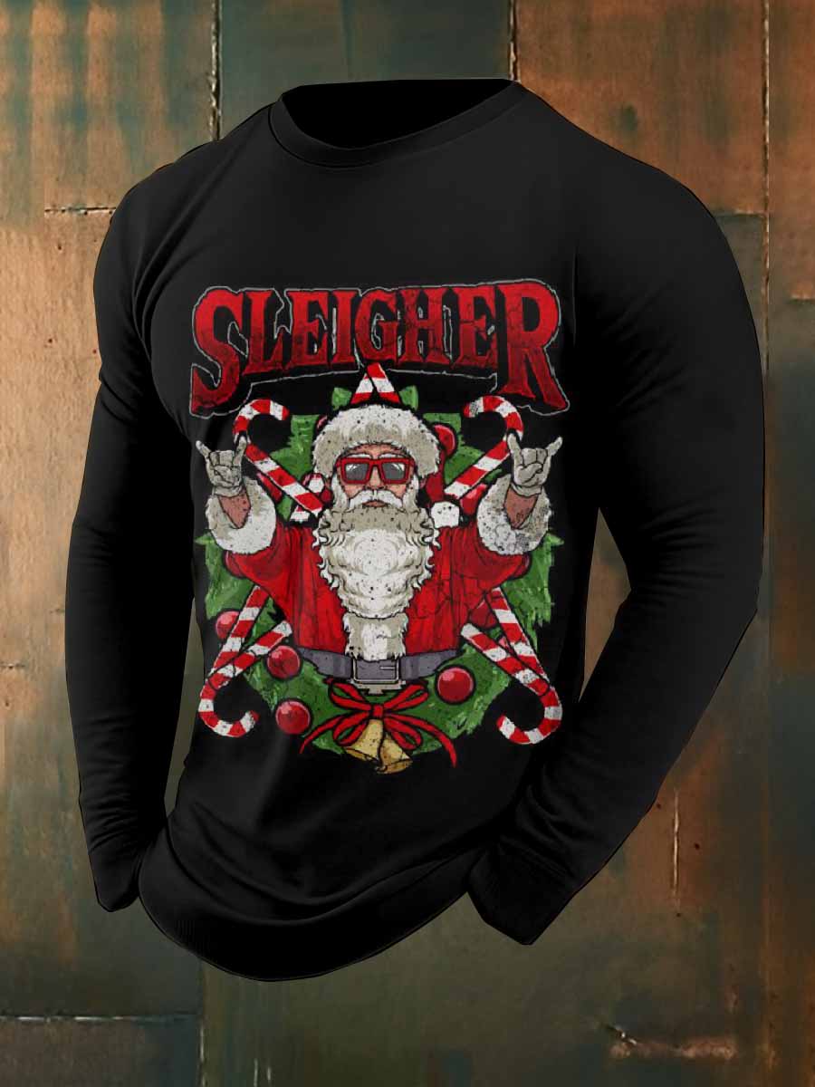 Retro Rock Christmas Santa Print Casual Sweatshirt à manches longues