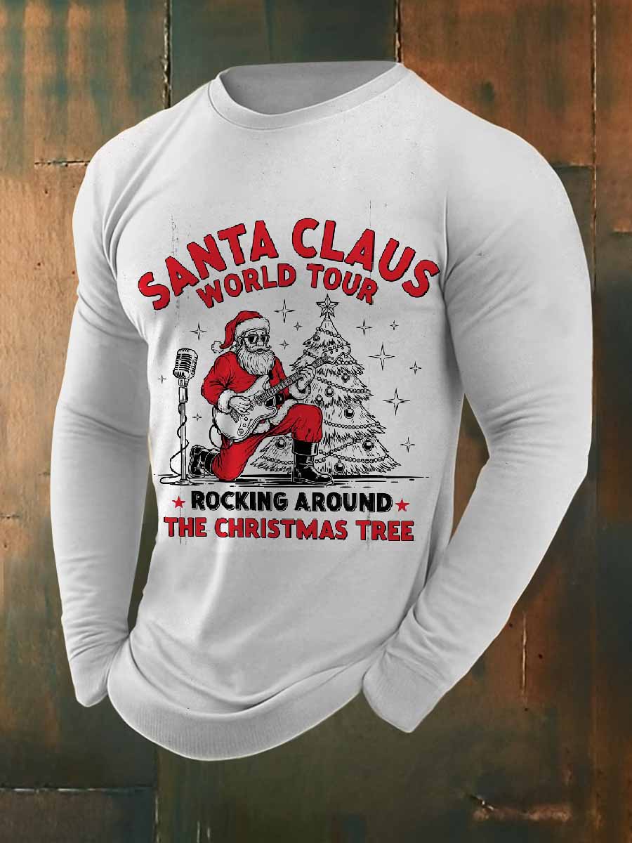 Retro Rock Christmas Santa Print Casual Sweatshirt à manches longues