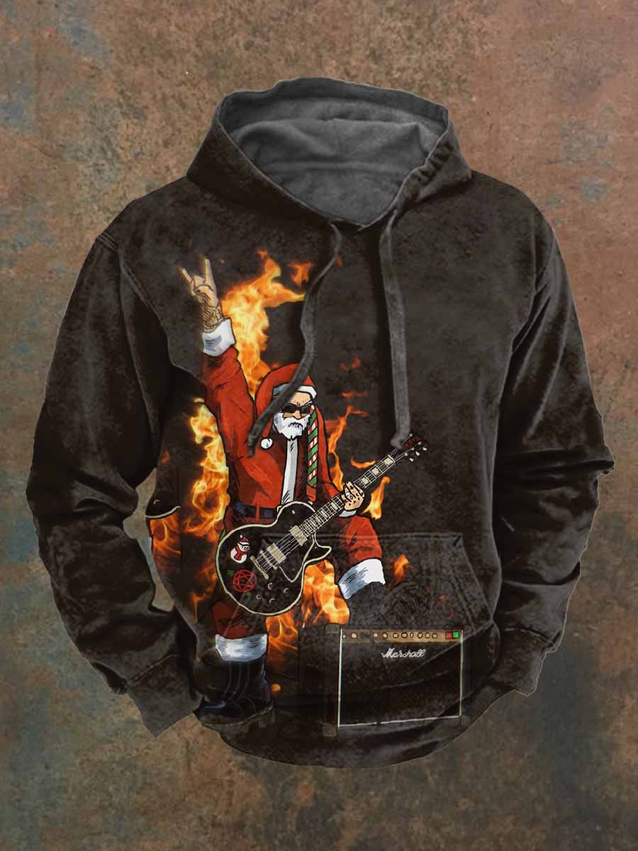 Retro Rock Christmas Santa Print Casual Sweatshirt à manches longues