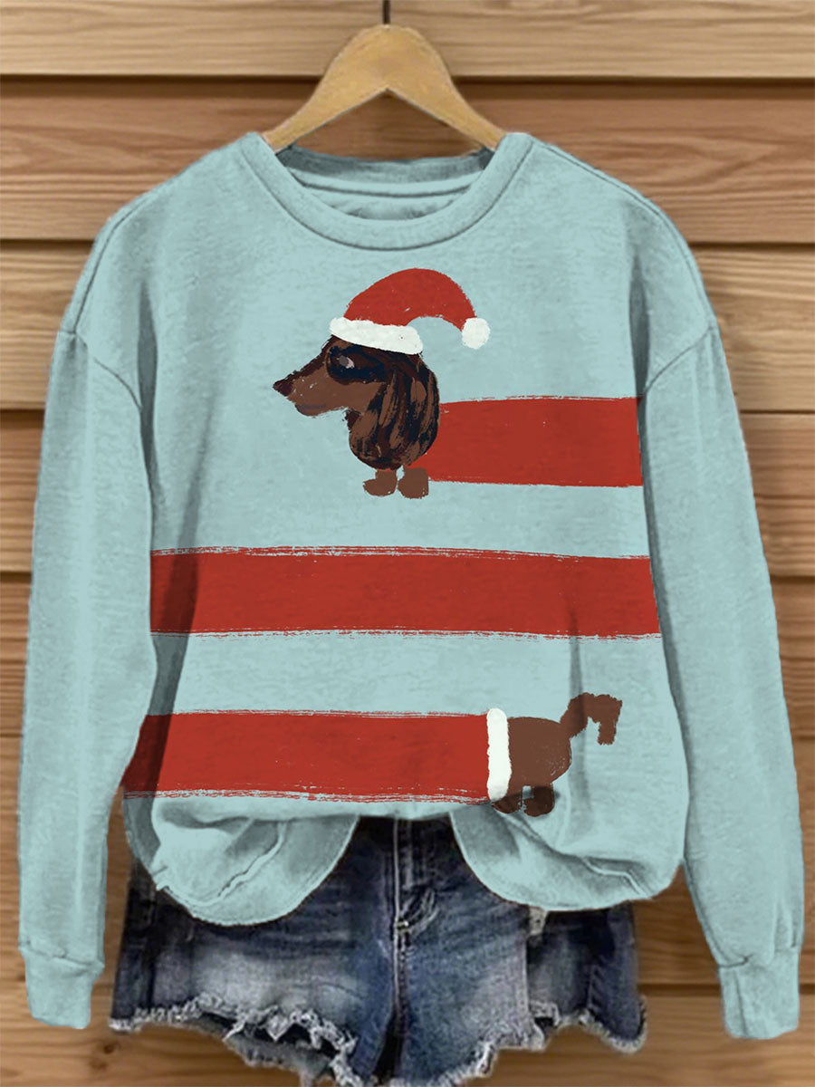 Sweat-shirt décontracté à imprimé chien de Noël pour femmes