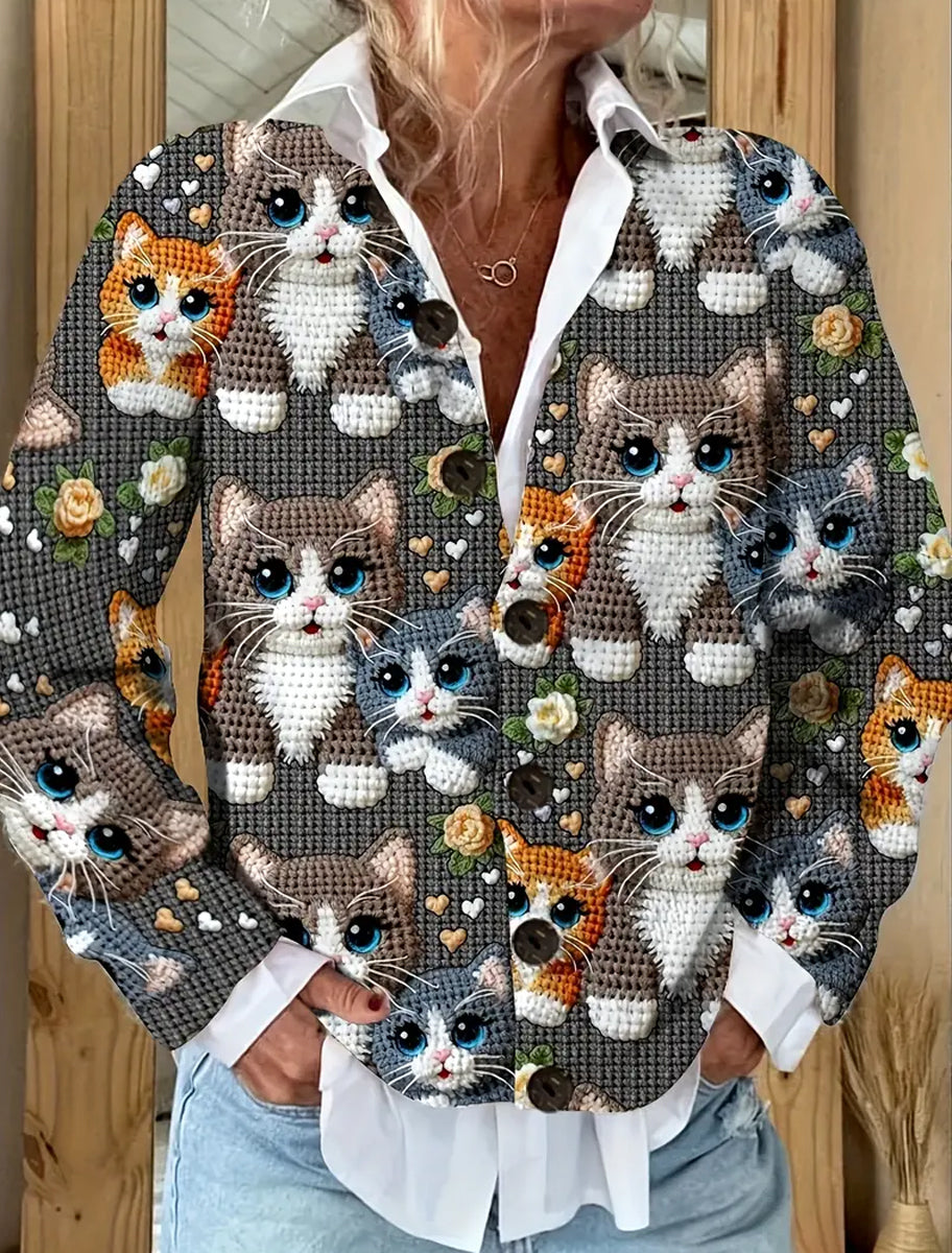 Vintage Animal Art Imprimer Pull confortable Cardigan des femmes