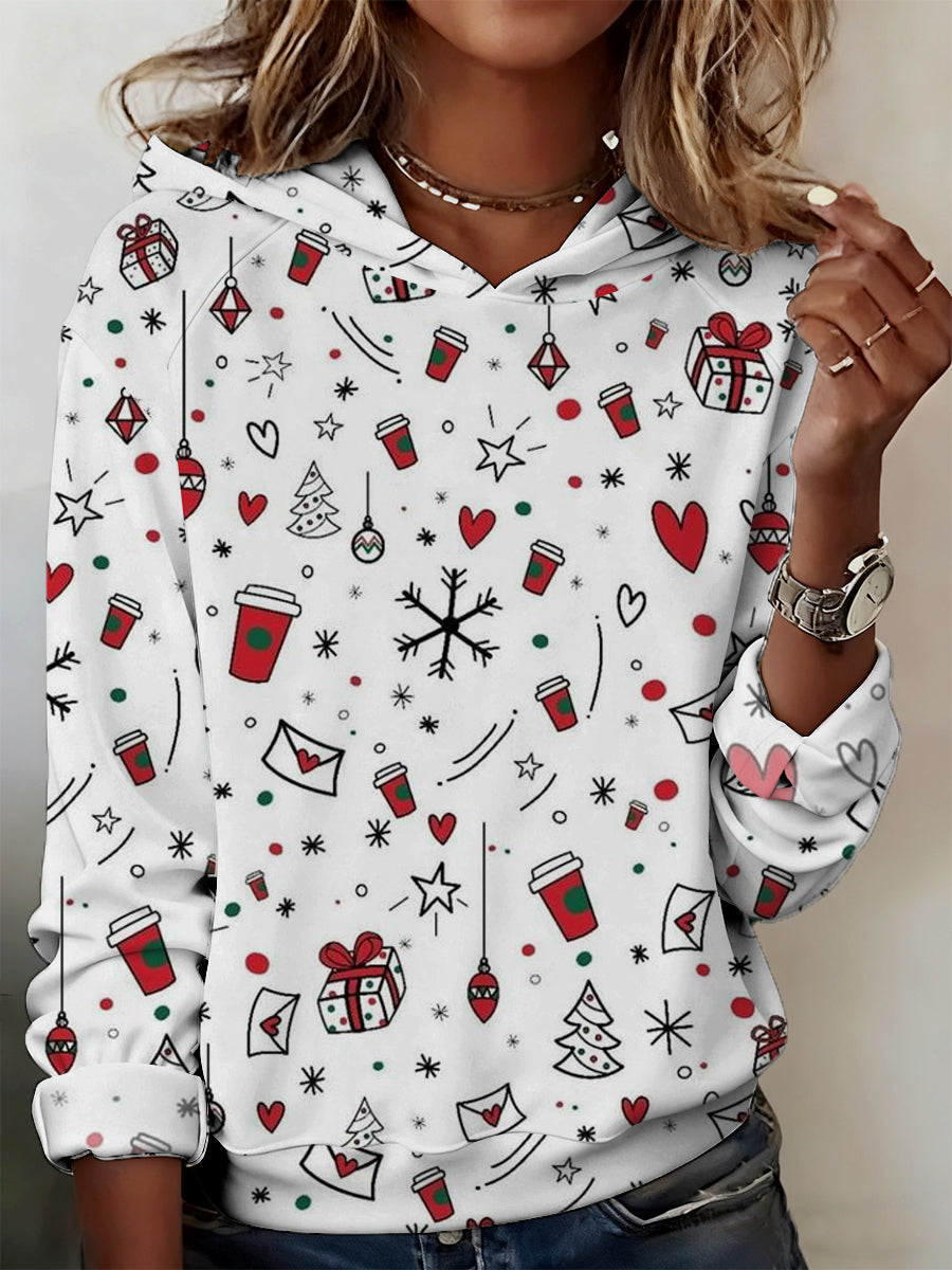 Sweat-shirt à capuche confortable décontracté pour femme Christmas Atmosphere