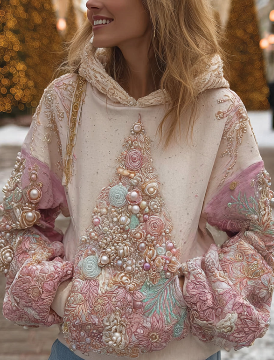 Sweat à capuche en tricot vintage Noël artistique décontracté pour femmes