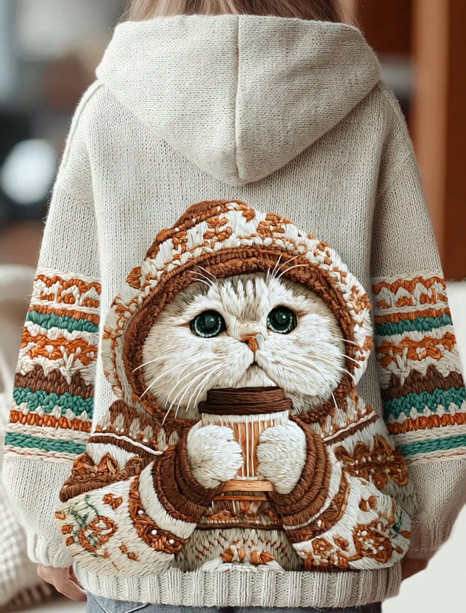 Vintage Noël Animal Art Casual confortable tricoté Hoodie des femmes