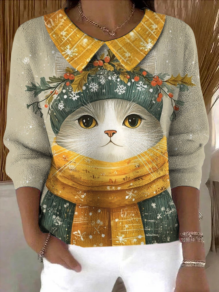 Pull Femme Hiver Chat Imprimé