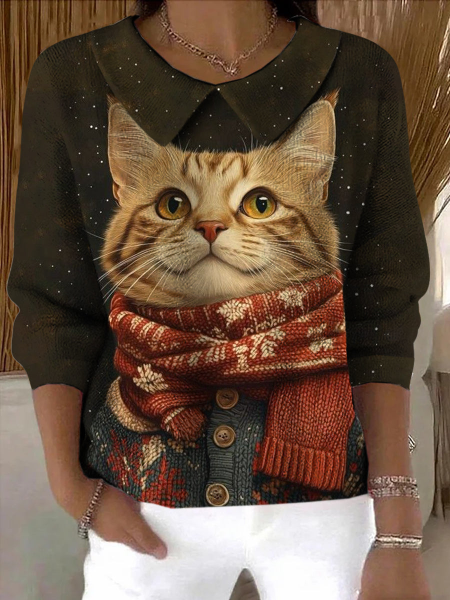 Pull Femme Hiver Chat Imprimé